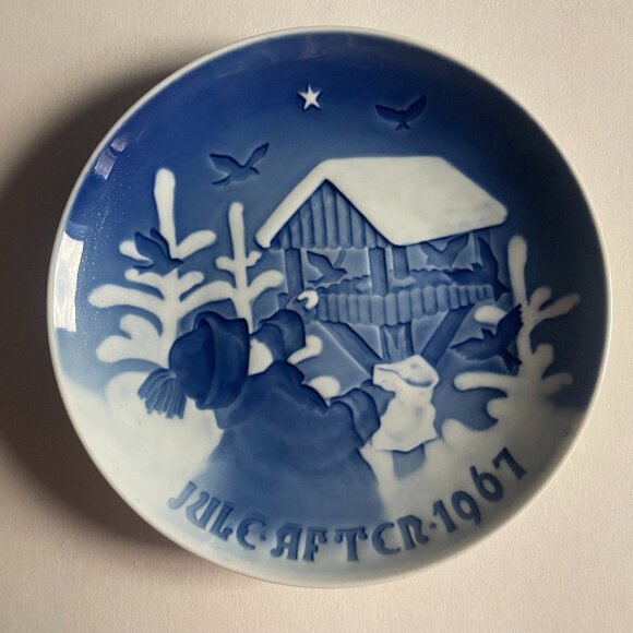 B&G Copenhagen 1967 Christmas Plate Copenhagen Christmas Denmark 7" Blue White - Picture 1 of 5